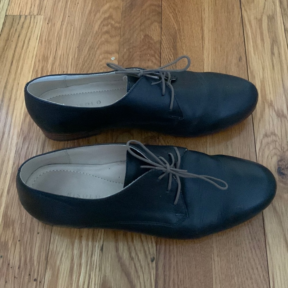 Nisolo Oliver Oxford Black Leather Lace-up Almond Toe Shoe size 9